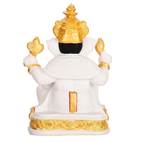 Image of Marble Dust Ganesha God Idol in Matt White Finish for Mandir, Home Decor Showpiece and Gifting (Dust Ganesha)