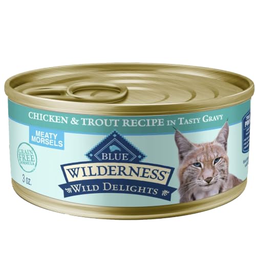 Blue Buffalo Wilderness High Protein, Grain Free Adult Wet Cat Food, Chicken & Trout in Gravy, 3oz Cans, 4-Count Multipack