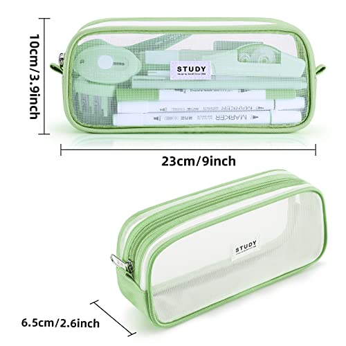 Image of Fancy Forest KALIDI Grid Mesh Pencil Case Pen Bag Clear Case Marker Pouch Multifonction Organizer Box Transparent case Makeup Bag Office College School Gift for adults Teen Girl Boy, Green