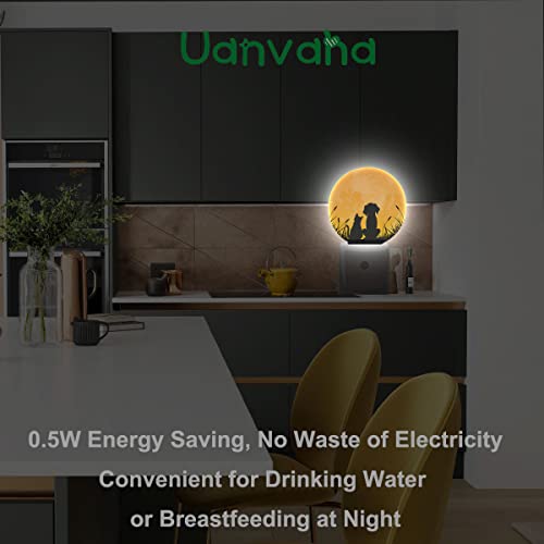Image of Best Friends Night Light Cute Dog and Cat on The Moon Night Lights Plug into Wall 0.5W LED Lighting Auto on /Off for Hallway Stairway Kitchen Home Decor