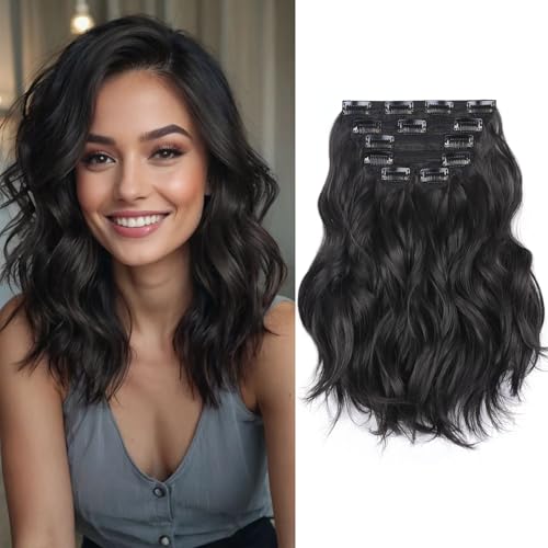 6Pcs Hair Extensions Clip in 12 Inches Hair Extensions Natural Thick Hairpieces Long Curly Hair Extensions for Women (2#)