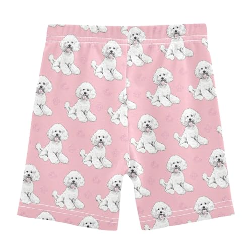 White Poodle Dog Prints Pattern Girls Shorts Elastic Waist Sports Shorts Girls Leggings Pants for 4-10 Years2