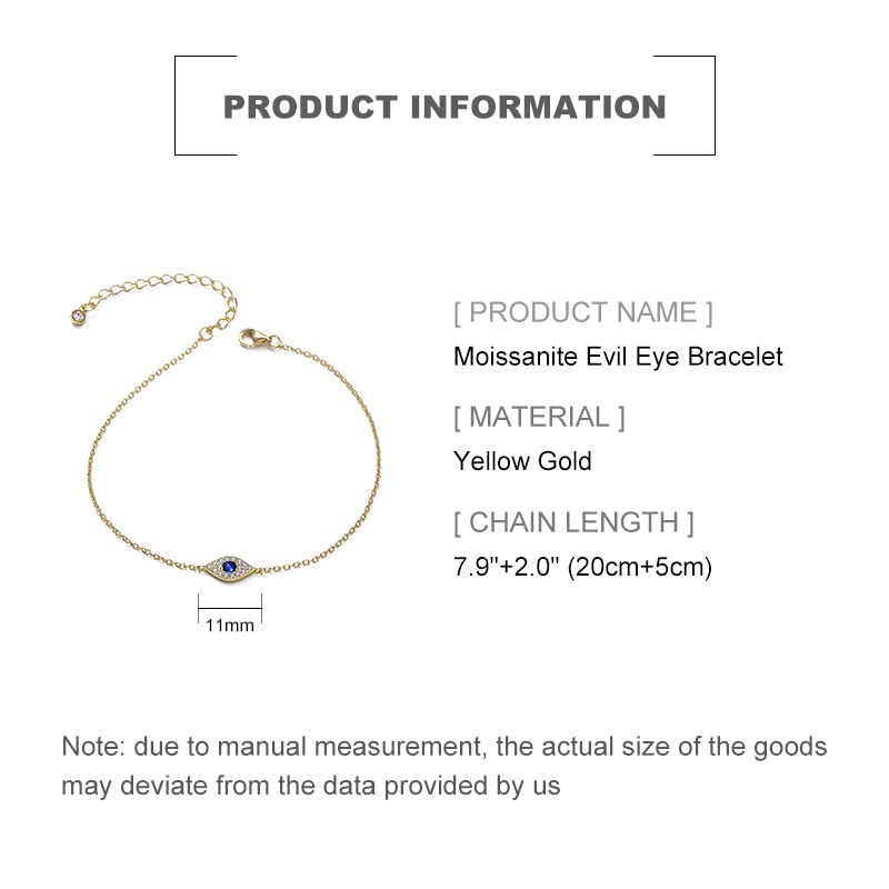 14K Gold Moissanite Evil Eye Bracelet for Women,Dainty Adjustable Sapphire Devil's Eye Charm Bracelet,Fashion Jewelry Gift for Her2