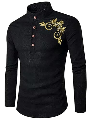 Image of DEEMOON Men's Full Sleeve Short Kurta Shirt with a Trendy Mandarin Collar Crafted from a Premium Cotton Blend for Comfort Ideal for Casual and Semi-Formal Occasions