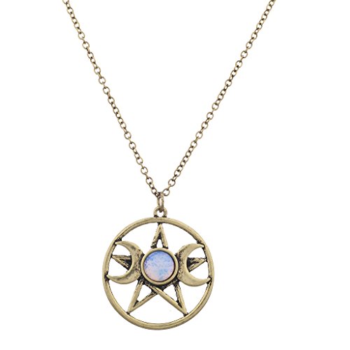 LUX ACCESSORIES Double Crescent Moon Pentagram Blue Opal Necklace