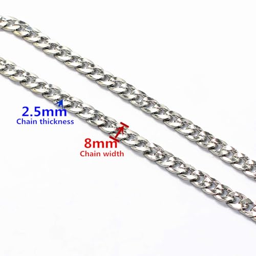 Image of Model Worker DIY Iron Flat Chain Strap Handbag Chains Purse Chain Straps Shoulder Cross Body Replacement Straps with Metal Buckles (63 inch, Silver)
