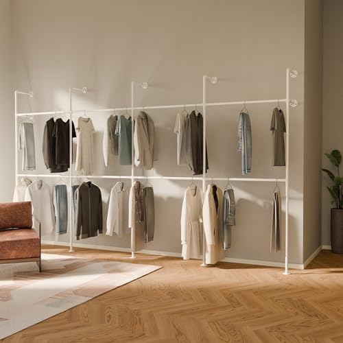 pamo Industrial Pipe Clothing Rack White Metal - 1100 lbs Capacity - Wall-Mounted Clothes Racks for Hanging Clothes - Modern Walk-In Closet