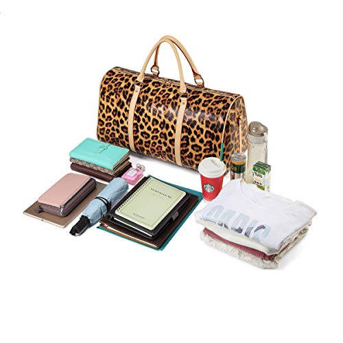 Nabegum Leopard Weekender Bag Travel Duffle Bag For Women Cheetah Ptint Tote Bag With Shoulder Strap (Leopard brown)