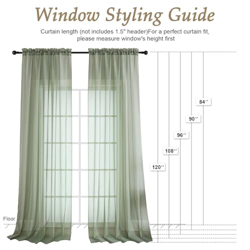 Image of OVZME Sage Green Bedroom Curtains 2 Panel Sets 90 Inch Length, 59 Inch Extra Wide Light Filtering Light Weight Soft Window Treatment Panels for Study Room Living Room Guest Room, 59Wx90L Inches
