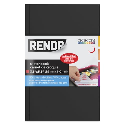 Crescent Cardboard Co RENDR No Show Thru Lay Flat Sketch Book, 3.5-Inch by 5.5-Inch