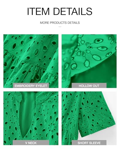 Image of BTFBM Womens Boho Summer Dresses 2026 Spring V Neck Short Sleeve Hollow Out Lace Ruffle Casual Beach Mini Vacation Dress