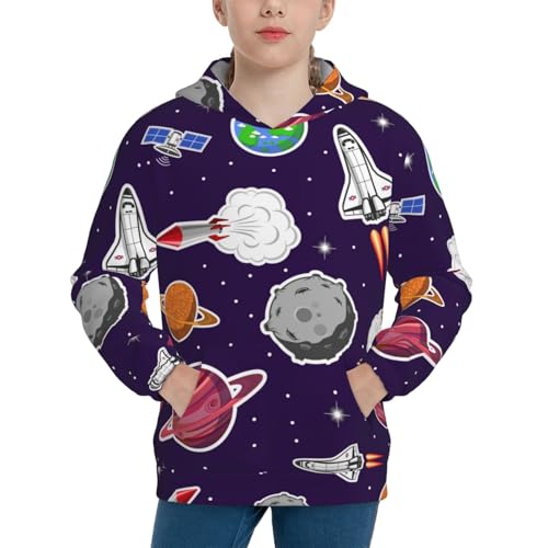 Rocket Satellite Kids Pullover Hoodies Boys Sweatshirts Girls Athletic Clothes with Pocket