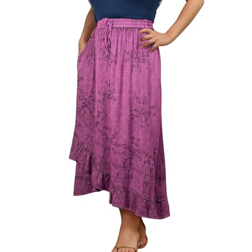 Agan Traders Women's 2025 Summer Western Boho Vintage Drawstring Embroidered Flared Ruffle High Waist Long Skirt2