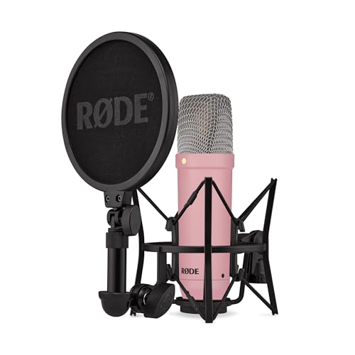 Rode NT1SIGNATUREPINK Røde Nt1 Signature Series Large-Diaphragm Condenser Microphone With Shock Mount, Pop Filter And Xlr Cable For Music Production, Vocal Recording cover