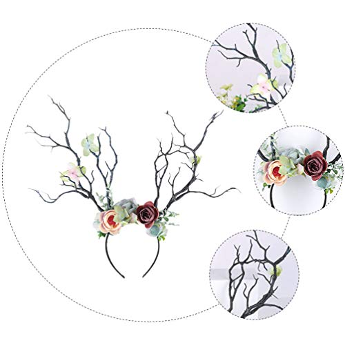 FRCOLOR Christmas Flower Crown Reindeer Antlers Headband Flower Antler Headband Branches s Christmas Branch Large Reindeer Hair Hoop for Xmas Party - Image 3