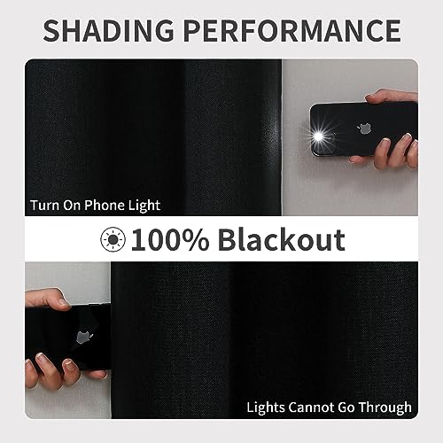 Image of Joydeco Blackout Curtains 108 Inches Long, Black Extra Long Curtains for Living Room Bedroom, Total Room Darkening Curtains Grommets Linen Texture Drapes for Windows(52x108 inch, Black)