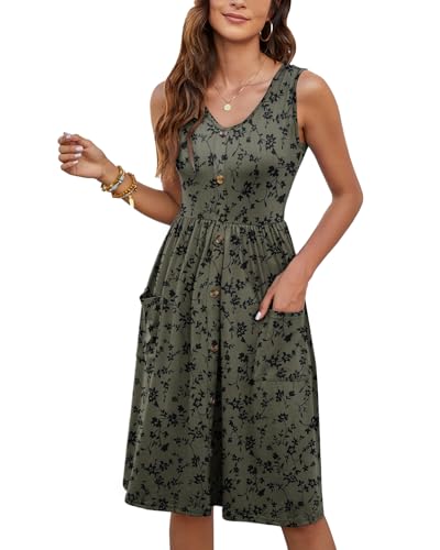 Image of MOLERANI Women Summer Dresses Sleeveless Casual Loose Swing Button Down Midi Dress with Pockets