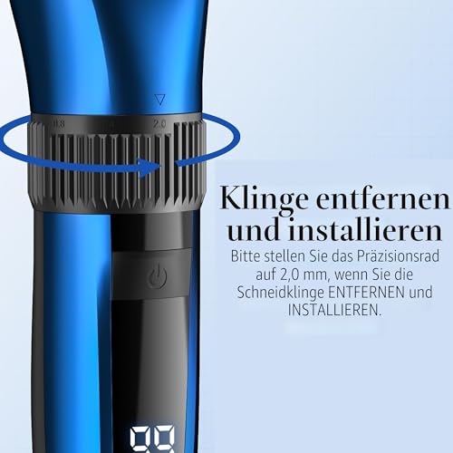 BarberBoss Kabelloser, selbstschärfender Bart- und Haarschneider, wasserdicht, mit Keramikklingen, LED-Display, schnelles Aufladen und 8 farbigen Kamm-Aufsätzen QR-2082