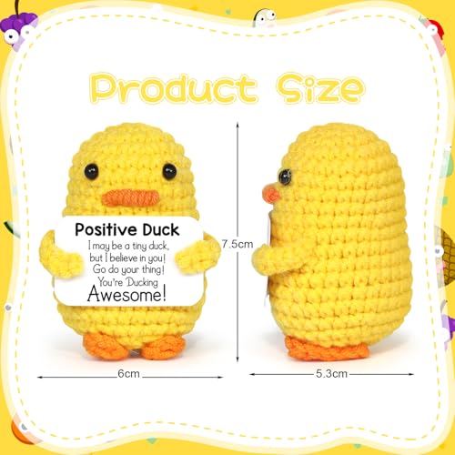 Positive Duck Puppe, Pocket Hug Mini Plush, Duck Spielzeug mit Aufmunterung Karte, Kreative Strickwolle Duck-Häkelpuppe, Geschenk für Freunde Geburtstags Weihnachten Abschieds Motivations