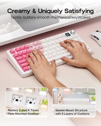 Image of EPOMAKER X Aula F75 MAX Mechanical Gaming Keyboard 75% with TFT Screen and Rotary, Gasket Hot-Swap Gaming Keyboard Wireless for PC /Mac /Linux, QWERTY US Layout (White Pink, Reaper Switch)