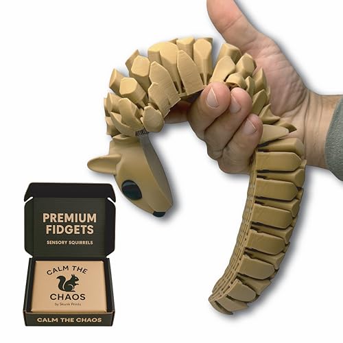 HyperFlexi™ Desk-Size Squirrel — Executive Desk Toy — Real-Squirrel Feel, Articulated Chainmail Mesh, Tactile Motion — 3D-Printed — Skunk...