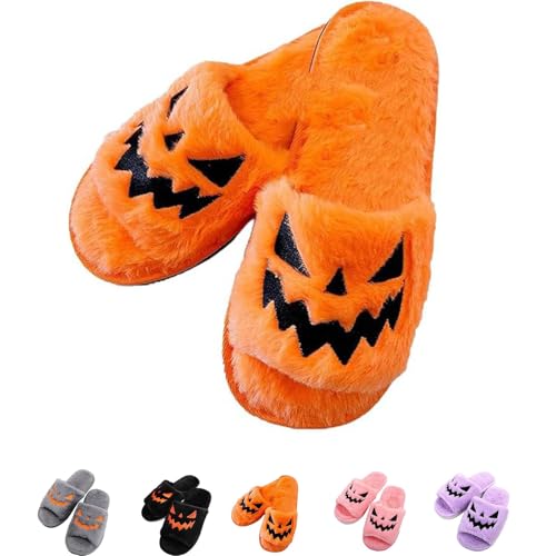 Generic Halloween Slippers, Pumpkin Slippers, Soft Plush Cozy Open Toe Funny Non-Slip Slippers Halloween Gifts
