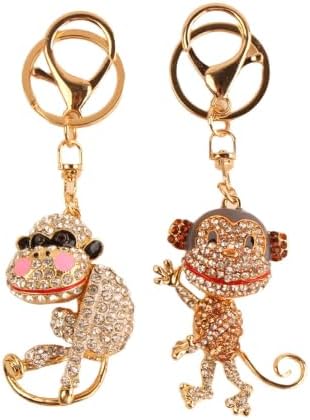 2PC Rhinestone Monkey Keychains, Animal Zodiac Metal Keyring Pendants, Portable Car Hardware Ornaments for Daily Carry & Vehicle Bundle Organizing image 2