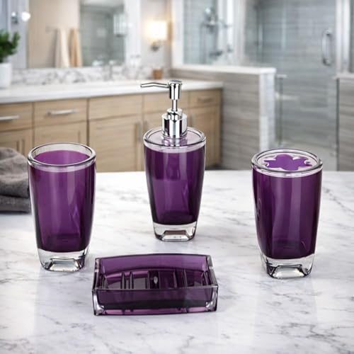 Fingey Kit d'accessoires de salle de bains au design moderne composé de 4 pièces : porte-savon, support de brosse à dents, distributeur de savon, verre à...