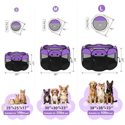 Image of Siedihit Dog Cat Playpen, Puppy Pet Playpen, Small Dogs Tent Crates Cage Indoor /Outdoor, Portable Pop Up Dog Kennel Playpen with Carrying Case for Dogs /Cats /Rabbits,Purple