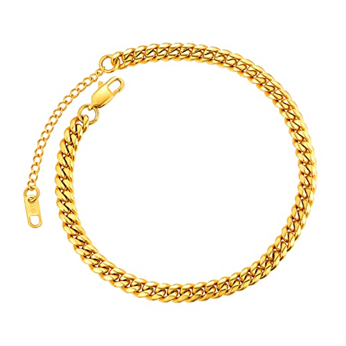Image of ChainsPro Resizable Anklet Chain for Women Men, Figaro /Wheat /Twist Rope /Cuban Foot Bracelet-Strong with Good Clasp-18K Gold Plated(Send Gift Box)
