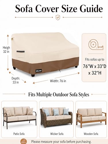 Image of ANartcle 3-Seater Patio Sofa Cover,76W x 32.5D x 33H Inches Outdoor Couch Cover,100% Waterproof Heavy Duty Patio Sofa Covers,Patio Furniture Covers,Beige&brown
