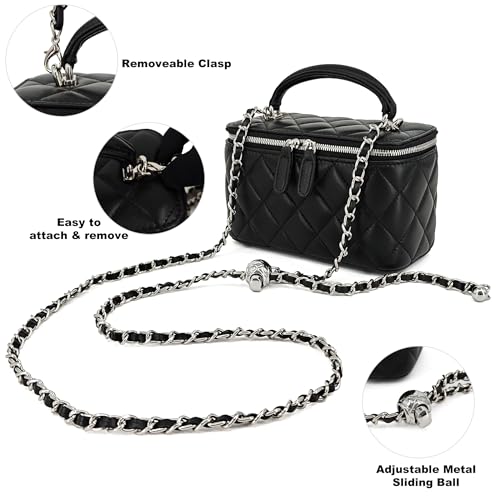 Image of M-ioi-M Small Genuine Leather Purse Quilted Crossbody Bag for Women, Mini Top-Handle Shoulder Handbag w /Gold Chain Strap