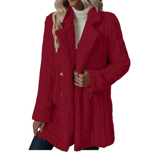 Fleece Jackets for Women Double Breasted Winter Coat Plus Size Casual Fuzzy Sherpa Jacket Wool Blend for Daily Outdoor