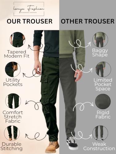 Image of Leriya Fashion Men's Cargo Pants | Multi Pocket Cotton Cargo Joggers for Men | Loose Fit Stylish Pant with Pockets | Casual Baggy Trousers & Streetwear Lower