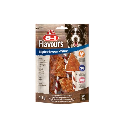 8in1 Triple Flavour Wings Kaustangen für Hunde - Kausnacks mit extra viel Fleisch, 113g Beutel (ca. 6 Stück)