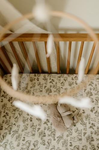 Image of Oilo Woodland Crib Sheet, Fitted Organic Cotton Jersey, 300 Thread Count, Breathable, Machine Washable, Fits Standard Crib & Toddler Bed (28 inch x 52 inch x 9 inch), Woodland Animals Nursery Bedding