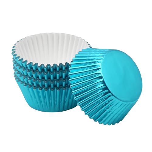 Image of Standard Aqua Blue Foil Cupcake Liners Muffin Baking Cups for Party and More, 100-Count