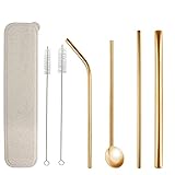 ALSISK Set of 6 Reusable Stainless Steel Metal Straws 8.5
