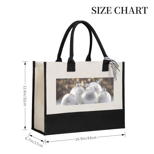 Canvas Tote Bag for Women Beach Tote Purse Reusable Grocery Bag White Xmas Balls Aesthetic Shopping Bags2