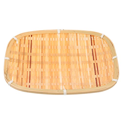 Woven Fruit Tray Handwoven Flat Shallow Basket Fruit Vegetables Basket Bread Tray Sashimi Dishes Sushi Plate Dessert Plate for Kitchen