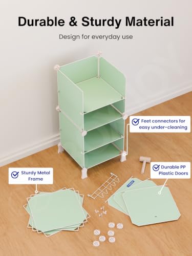 Image of BOXJOY 6 Shelf Plastic Kids Wardrobe with 3 Doors, Sticker Sheet & Holder | Foldable Bedroom Almirah Organizer with Wooden Hammer Collapsible Almira Clothes Storage Rack Cupboard for Baby Cloth (Green)