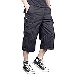 MAGNIVIT Mens Capri Long Twill Elastic Cargo Shorts Below Knee 3/4 Cargo Shorts Cotton Relaxed Fit Casual Multi-Pocket Grey 40