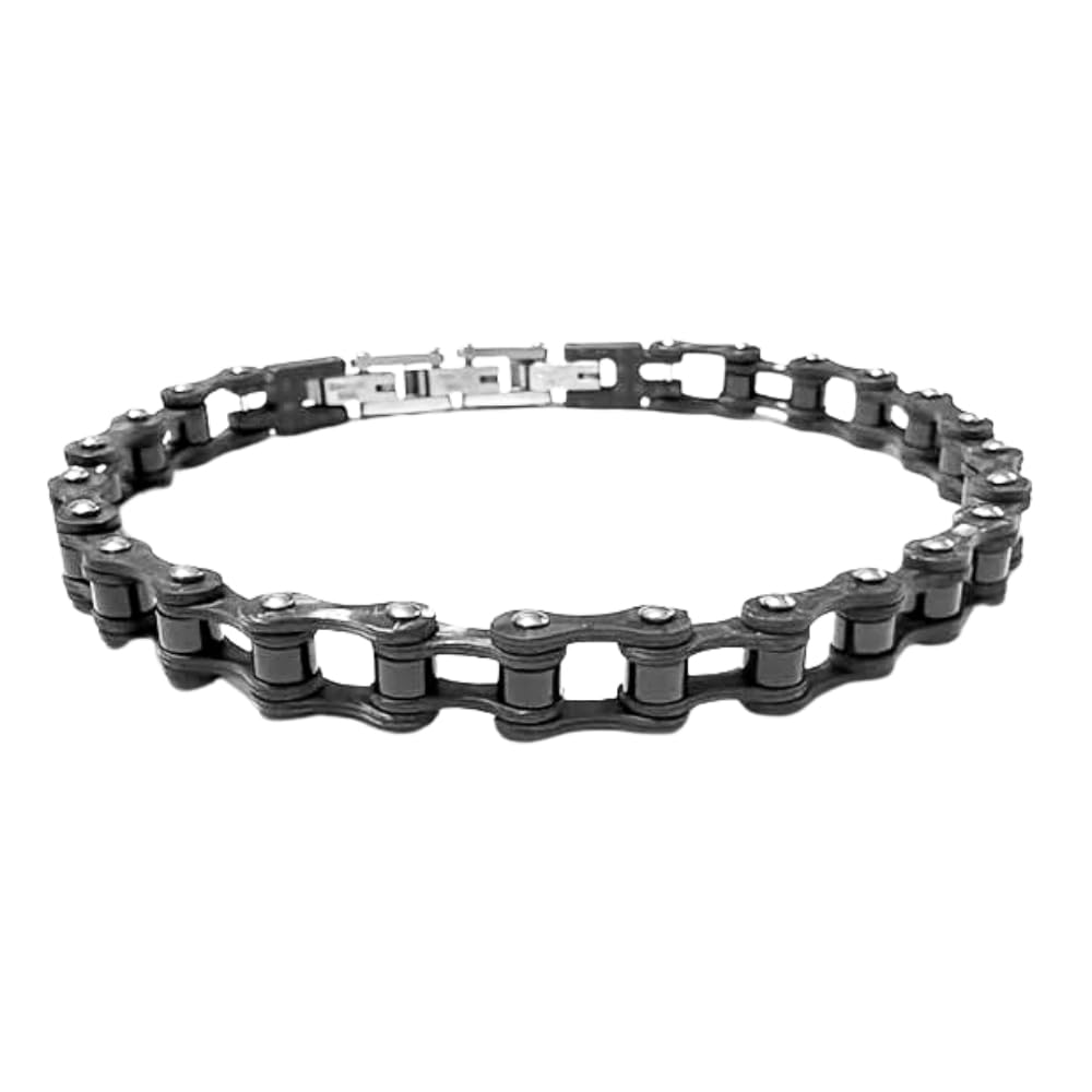 Bracciale Uomo Catena Moto Acciaio Inox e Fibra di Carbonio – Braccialetto Riders Stile Biker Leggerissimo – Gioiello Maschile Sportivo – Idea Regalo Appassionati Moto bcc2022b