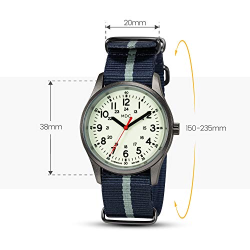 Infantry MDC Glow in The Dark Watches for Men, 12/24 Hour Military Time Watch Waterproof, Field Outdoor Sport Mens Wristwatch with Slip-Thru Nylon Band