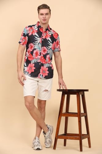 Image of Mens Printed Casual Shirts Short Sleeves Button Down Tropical Shirts