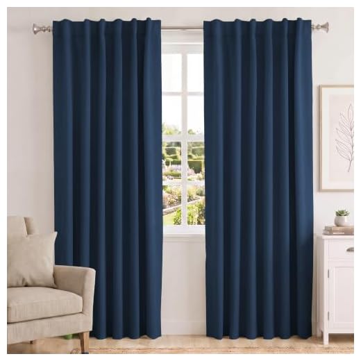 Turquoize Navy Blue Curtains Panels Thermal Insulated Window Drapes for Living Room Blackout Curtains Back Tab/Rod Pocket Window Drapes 2 Panels Energy Efficient Curtain, Navy, 52W x 84L Inch