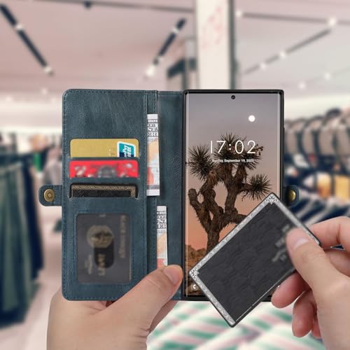 Étui portefeuille Galaxy S26 en cuir rétro vert avec porte-cartes détachable
