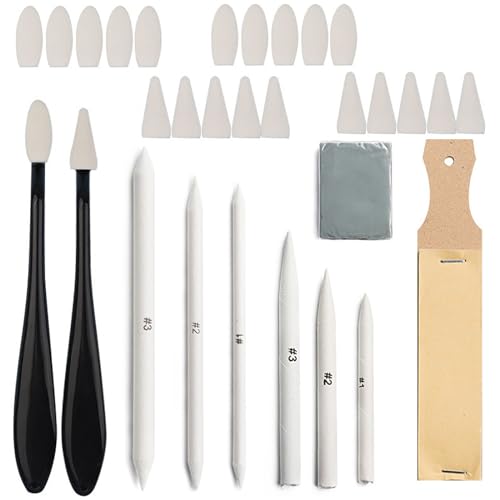 Lot de 30 Estompeur Dessin, Gomme Mie de Pain, Estompe Dessin pour Croquis, Kit Estompe en Papier, Mélange de Taille Estompe en Papier Dessin, Gomme Mie de...