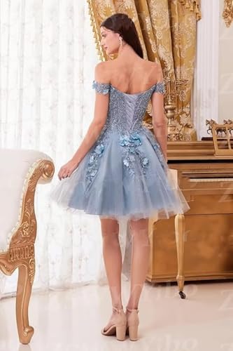 Off The Shoulder Tulle Homecoming Dresses for Teens Off Shoulder DAMA Dresses for Quinceanera 3D Flowers Short Ball Gown4