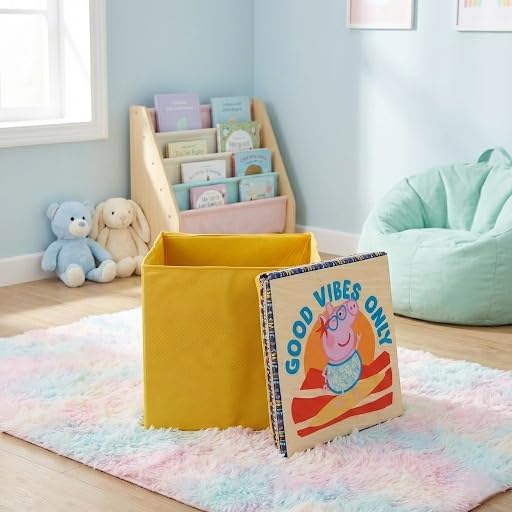 Image of Kudos Kids Print Foldable Storage Box | Non-Woven Fabric Toy Storage Basket | Laundry & Clothes Organizer with Lid (Yellow)